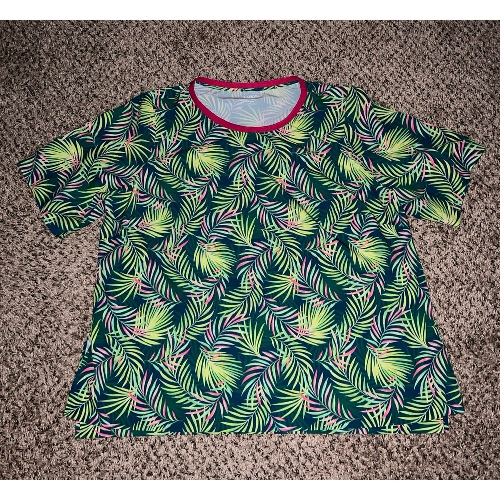 Lands End 365 Tunic Top Womens Baltic‎ Teal Multi Palm size 1X